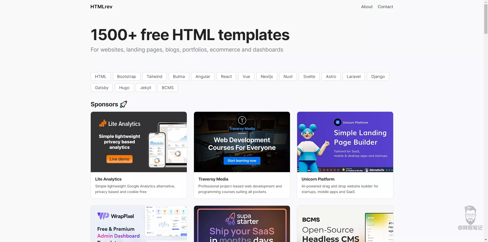 HTMLrev - 精选的免费 HTML 模板下载